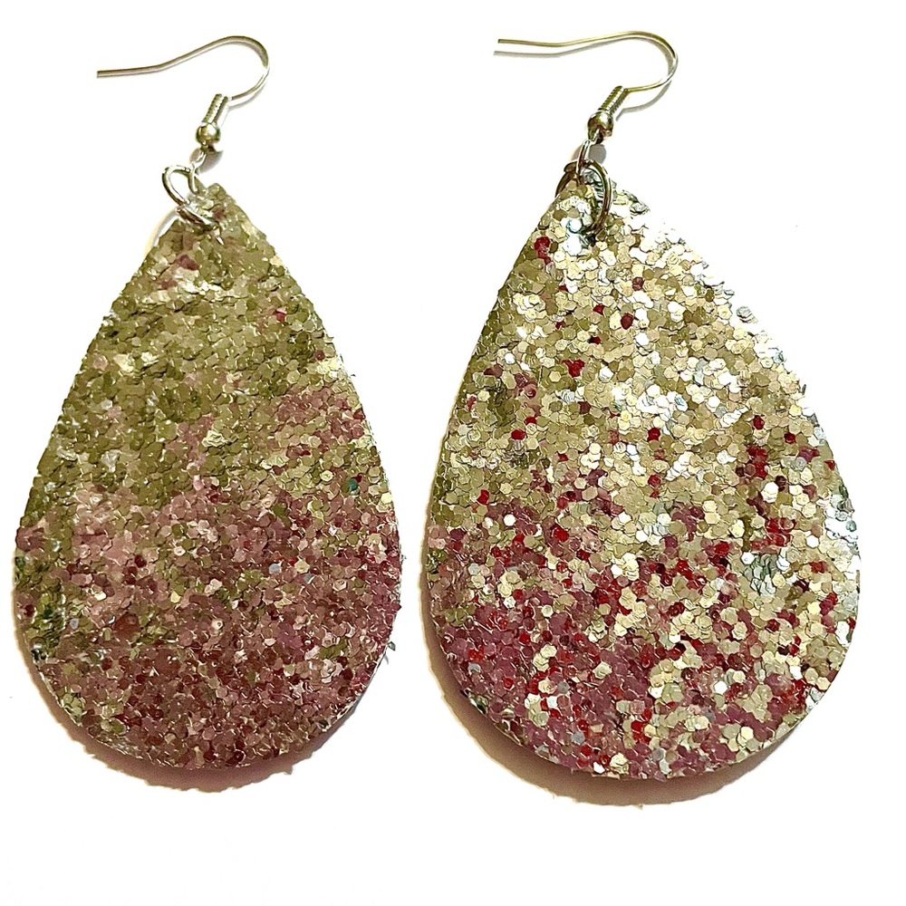 Gold Glitter Teardrop Dangle Earrings
